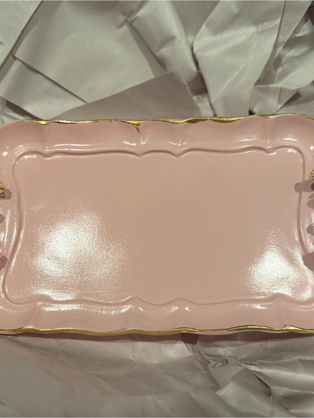 Pink Ceramic Jewelry Tray with Gold Trim